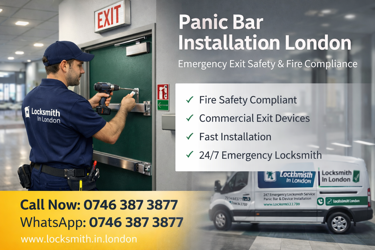 Emergency exit bar installation London