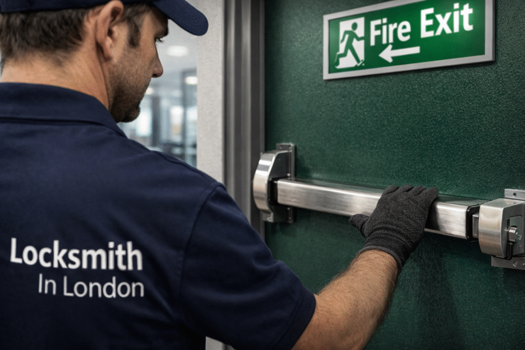 emergency exit bar installation London fire safety exit door device