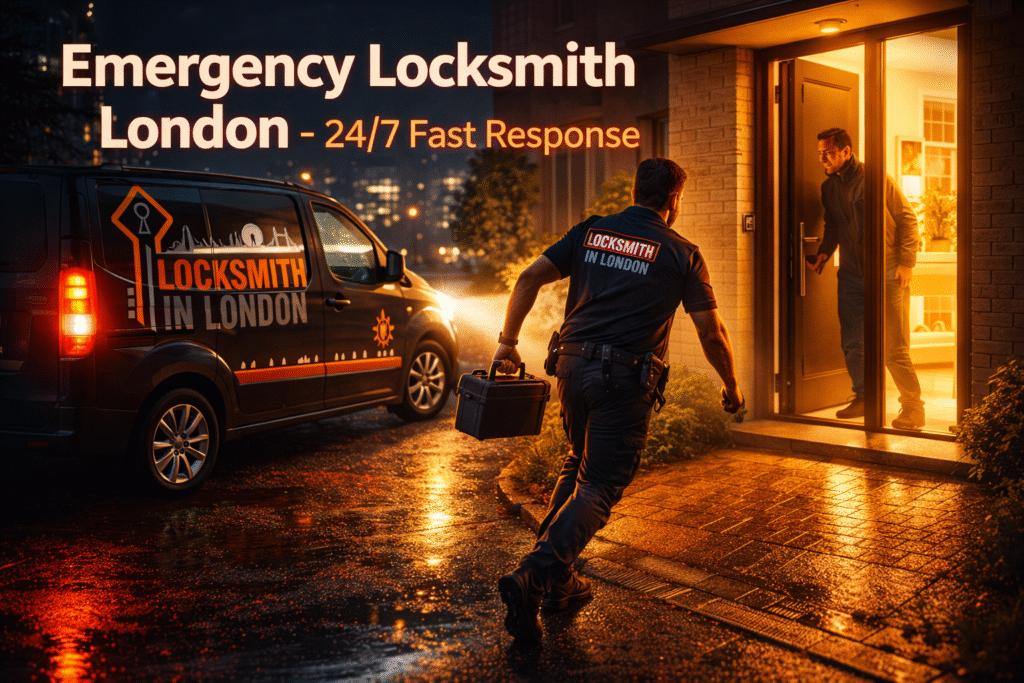 Emergency locksmith in action at night