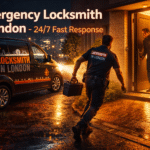 Emergency locksmith in action at night