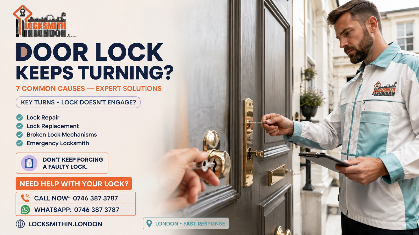 door lock keeps turning repair | locksmith in London | www.locksmithin.london