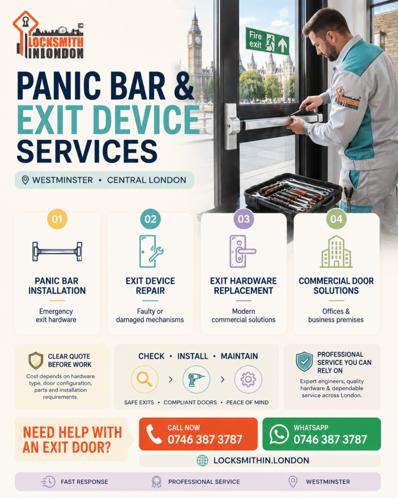 locksmith in London panic bar installation and exit device repair Westminster